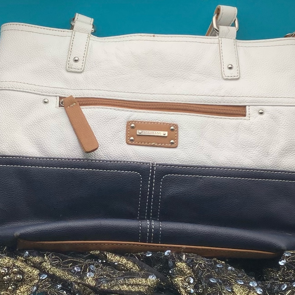 Stone & Co White and Navy Blue Tote Bag